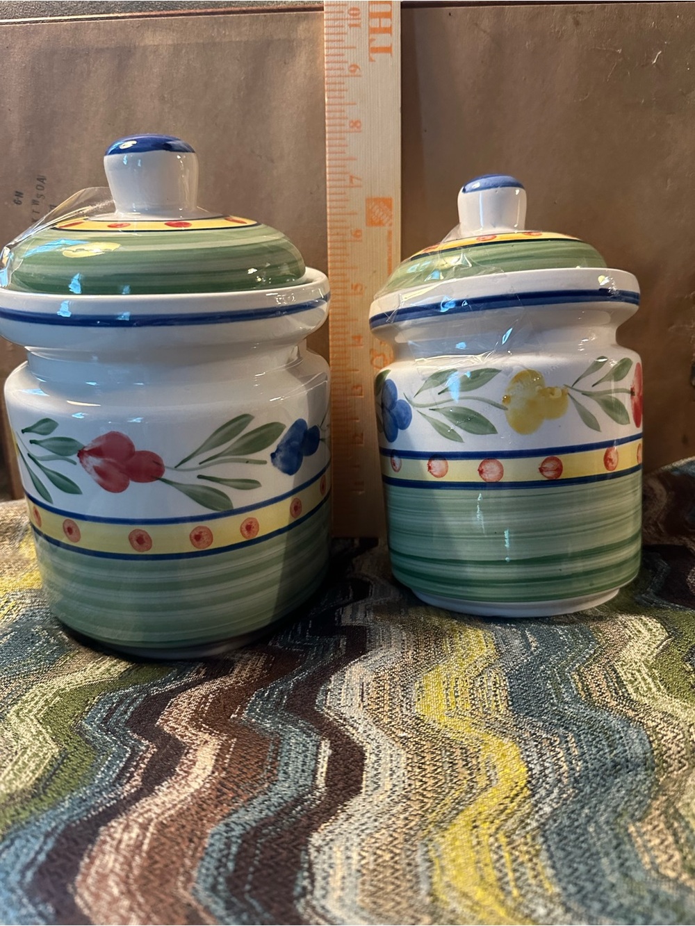 Hand-Painted Floral Ceramic Canister Set - Multicolor Green Accent